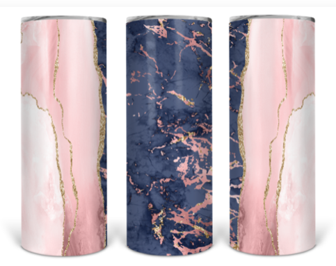 Pink and blue marble tumbler sublimation transfer